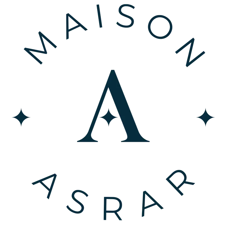 Maison Asrar luxury fragrance brand logo with elegant typography and sparkle accents